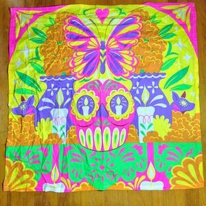 LUSH Colourful Souls Knot Wrap Organic Cotton Scarf 28" Skull Butterfly Floral